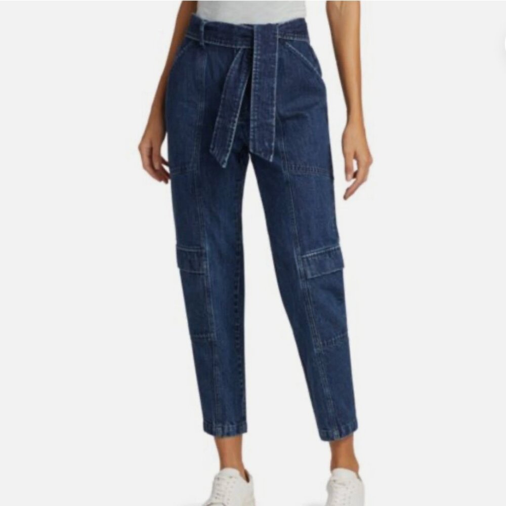 J Brand New! Athena Utility Tie Waist Jeans Blue Dark Wash Casual Stretch 26